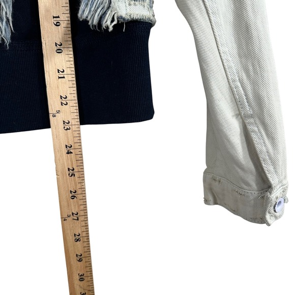 Free People Women's Denim JeanJacket Hooded Distressed Terry‎ Lined Size S - Picture 9 of 12